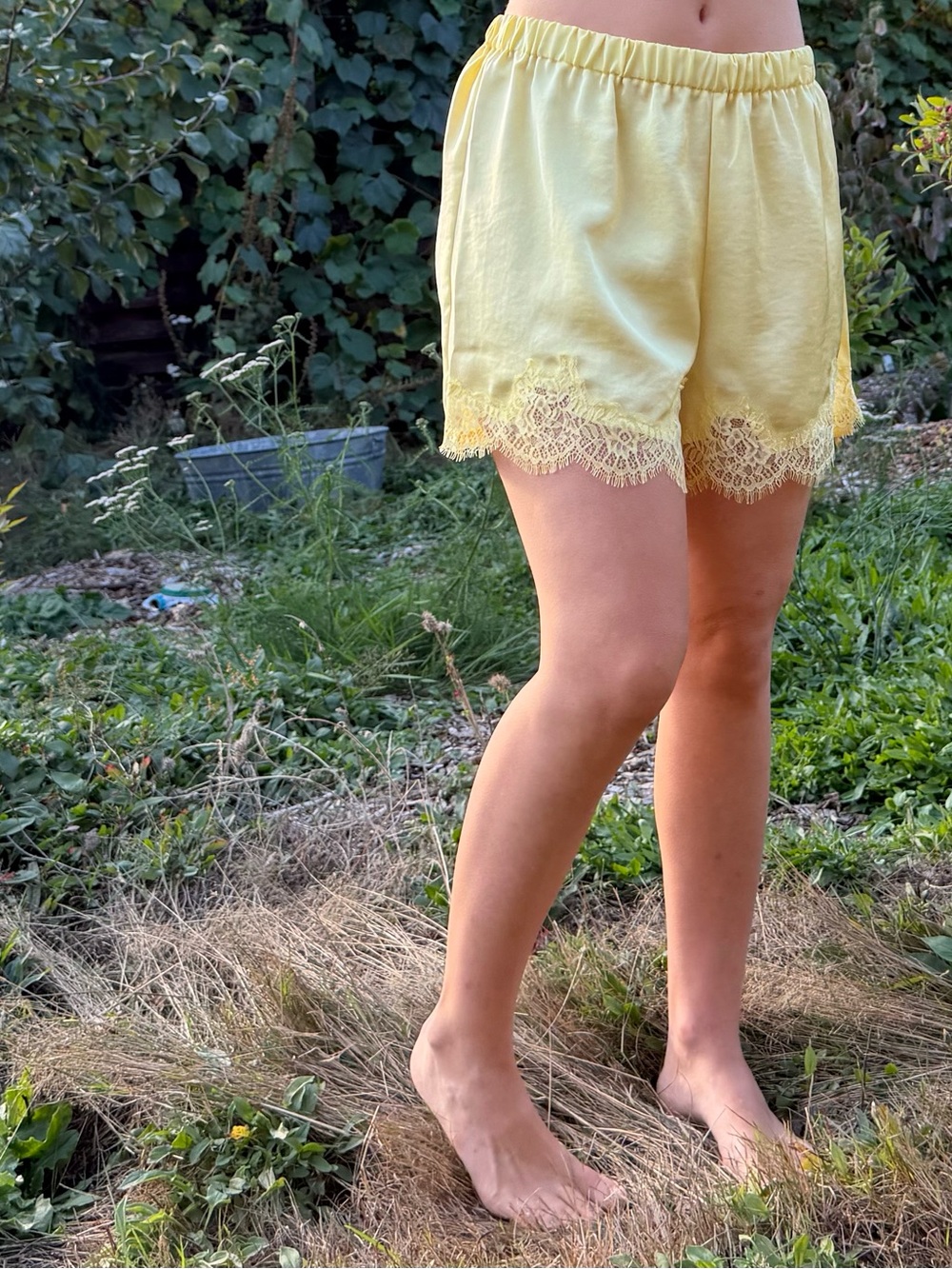 Sunbeam Yellow Lace Trim High Waist Shorts Old Navy